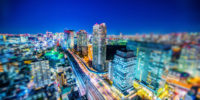 tokyo city night view & highway with tilt shift